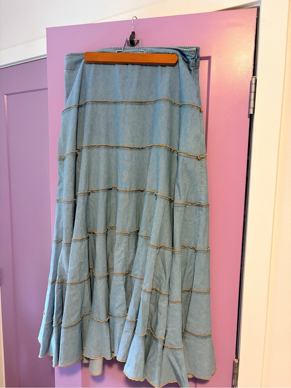 Vintage - Light Blue Tiered Maxi Skirt